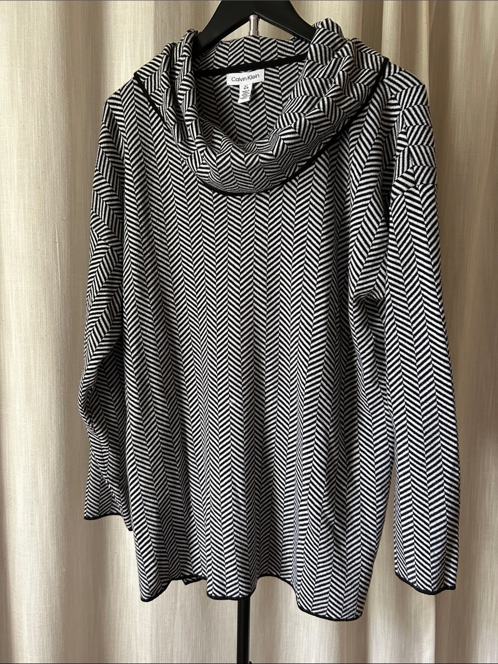 Calvin Klein Black & White Chevron Cowl Neck Sweater
